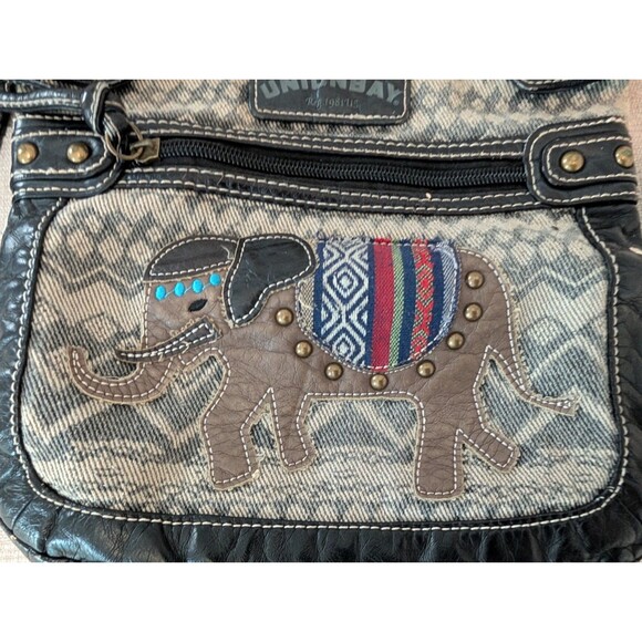 Unionbay Crossbody Bag Elephant Applique Y2K Boho Hippie Festival Faux Leather - Picture 5 of 8